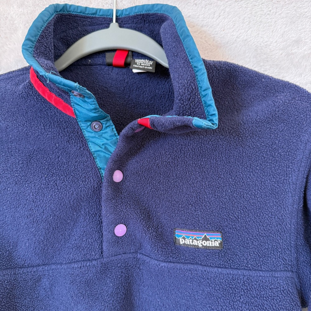 Patagonia Kids S 5-6 Synchilla Snap-T Fleece Pullover Navy Blue Red Teal